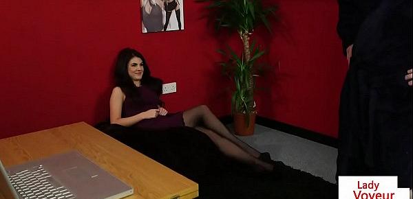  Voyeur office babe gives JOI in lingerie